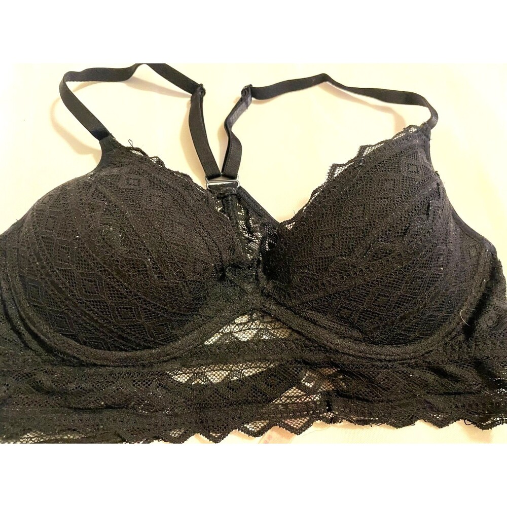 Victoria Secret PINK Very Sexy lace Bralette sz S Racerback Lace up Black